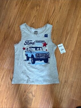 Ford Gray Tank Top with Blue Bronco Graphic and Red Stars 10/12
